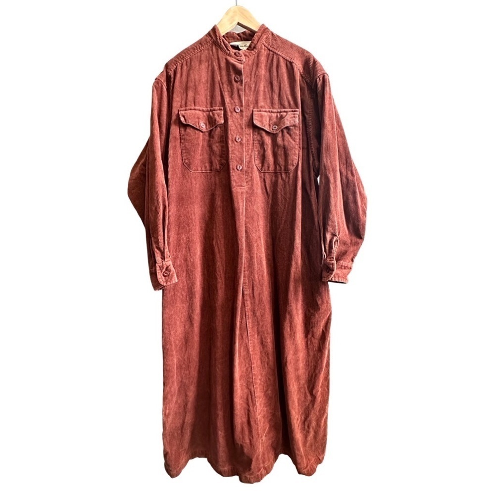 EDDIE BAUER Corduroy Dress Long Sleeve Rust Brown Women’s Size Medium.